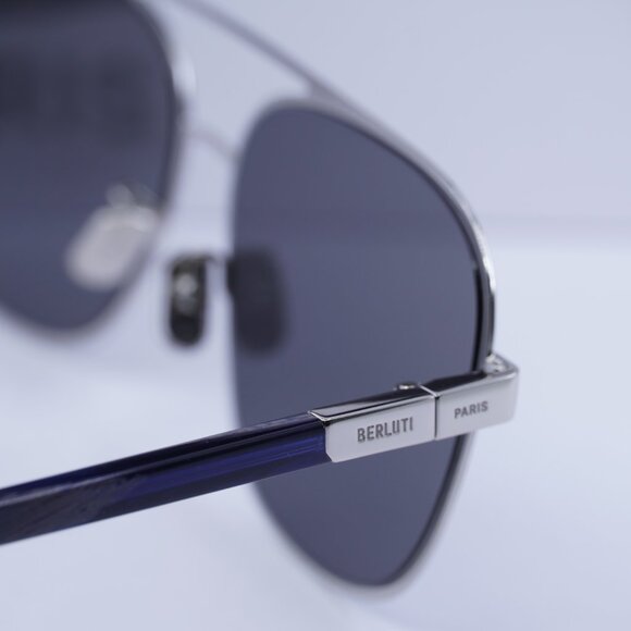 Berluti BL40004U 01C Square Sunglasses - Silver/Blue/Silver Mirror - Picture 4 of 9